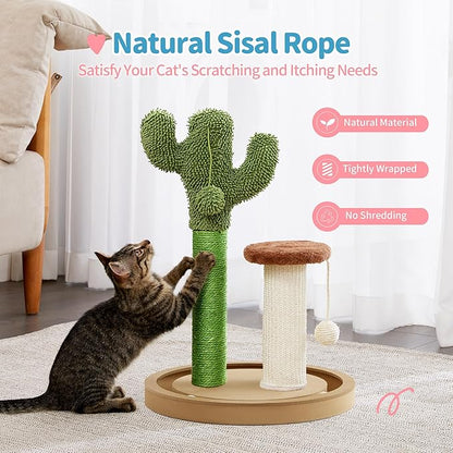 Made4Pets Cat Scratching Post, 21.7" Cactus Kitten Scratcher for Indoor Cats, Mushroom Cute Cat Tree with Sisal Scratch Post, Interactive Game Track Balls with Sturdy Wood Base for Small Kitty - PAWPICO