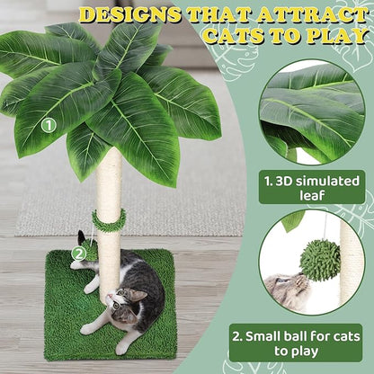 Cat Scratch Post for Indoor Cats Adults,33.5” H Sisal Scratching Post for Kitten & Large Cat, Cat Scratch Post with Spring Ball,Green - PAWPICO