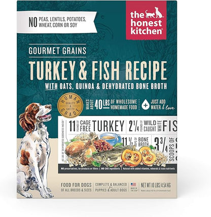 The Honest Kitchen Gourmet Grains Turkey & White Fish Recipe Dehydrated Dog Food, 10 lb box - PAWPICO