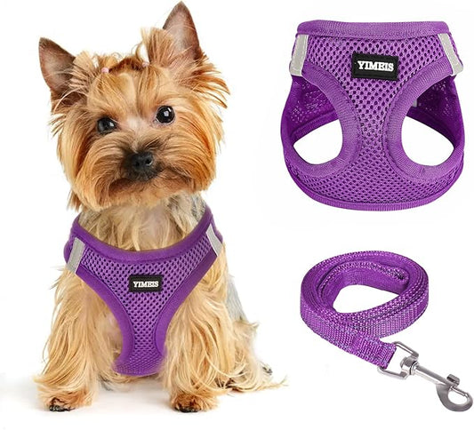Dog Harness for Small Dogs, Small Dog Harness and Leash Set, Honeycomb Grid, Reflective Lightweight Harness & Anti-Twist Pet Lead,Dog Harness(Multi Color, Size: XS-S-M) (S, Purple) PAWPICO