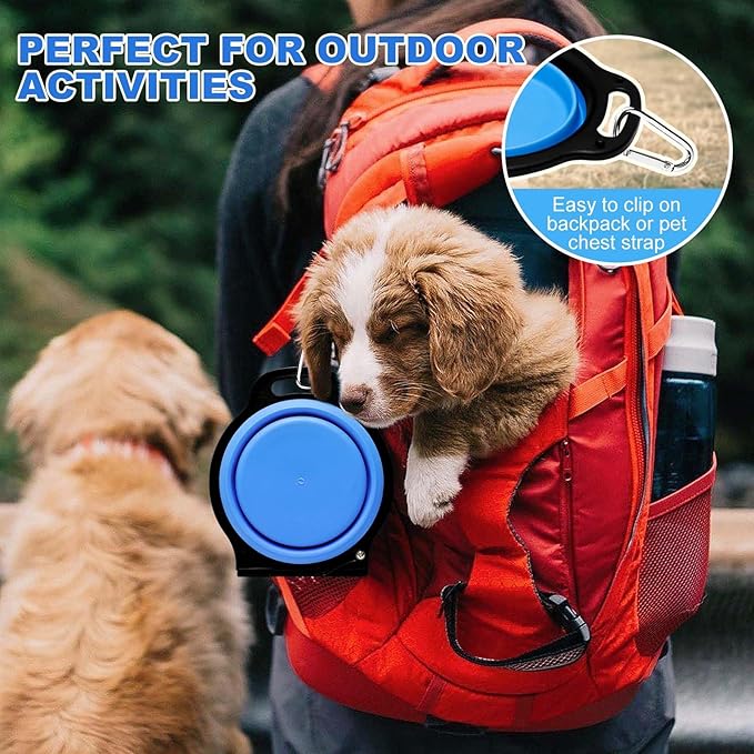 Collapsible Silicone Cat and Dog Travel Bowls,2 in 1 Foldable Pet Feeding and Watering Dish for Walking Camping Hiking with Carabiner (Blue) - PAWPICO