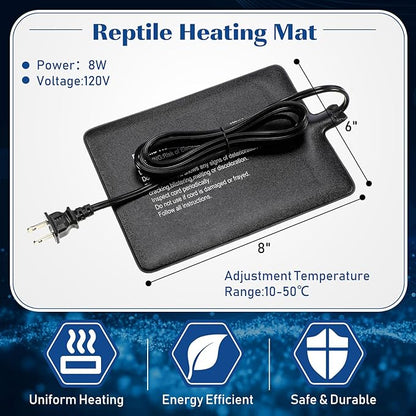 ROCEEI 4 Pcs 6" x 8" Reptile Heat Pad 8W 120V Under Tank Terrarium Heating Mat Heater Waterproof Hermit Crab Heating Pad for Turtle, Lizard, Frog, Snake, 10-20 Gallon Reptile Tank ROCEEI