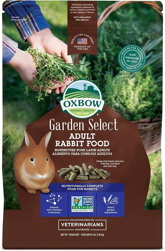 Oxbow Animal Health Garden Select Adult Rabbit Food, Garden-Inspired Recipe for Adult Rabbits, No Soy or Wheat, Non-GMO, Made in The USA, 4 Pound Bag OxbowAnimalHealth