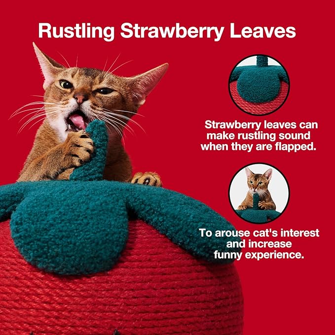 VETRESKA Strawberry Cat Scratching Post, Cute Cat Scratcher with Sisal Rope, Vertical Cat Scratch Post for Indoor Cat and Kitten, Ring Paper Strawberry Leaves Attract Cats - PAWPICO