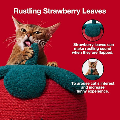 VETRESKA Strawberry Cat Scratching Post, Cute Cat Scratcher with Sisal Rope, Vertical Cat Scratch Post for Indoor Cat and Kitten, Ring Paper Strawberry Leaves Attract Cats - PAWPICO