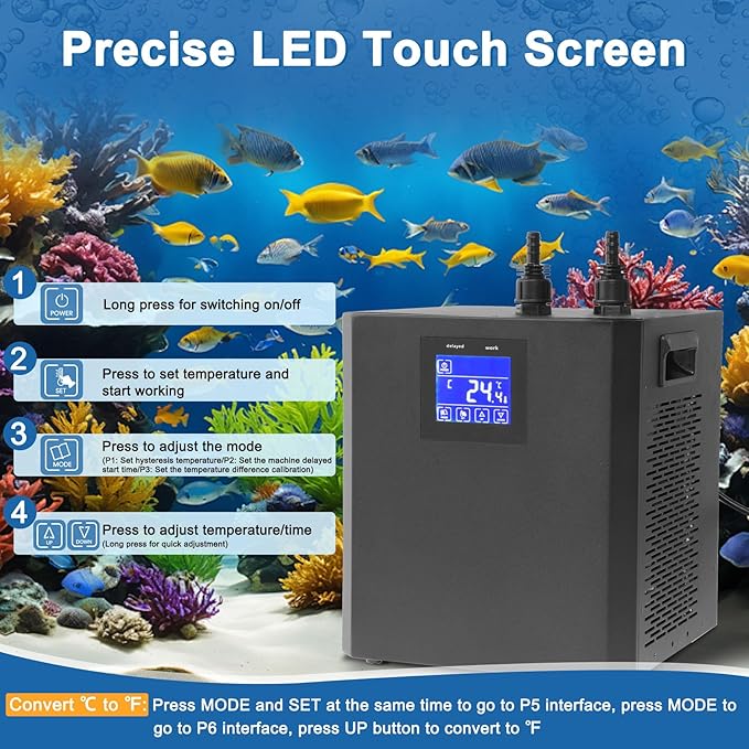 Aquarium Chiller 79Gal, 1/3HP Water Chiller, Fish Tank Chiller, Hydroponic Water Chiller for Axolotl, Aquarium Cooler with LED Display, Pipe, Water Pump, Remote Control(<300L) PAWPICO