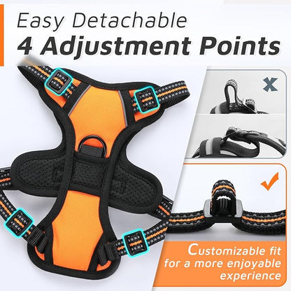 Eagloo Small Dog Harness No Pull, Service Vest with Reflective Strips and Control Handle, Adjustable and Comfortable for Easy Walking, No Choke Pet Harness with 2 Metal Rings, Orange, XS GoExplorewithEagloo