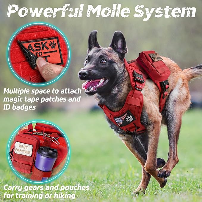 rabbitgoo Tactical Dog Harness Medium Sized, Heavy Duty Pet Harness with Handle, No-Pull Service Vest Medium Breed, Adjustable Military Dog Vest for Training Hunting Walking, Red, M rabbitgoo
