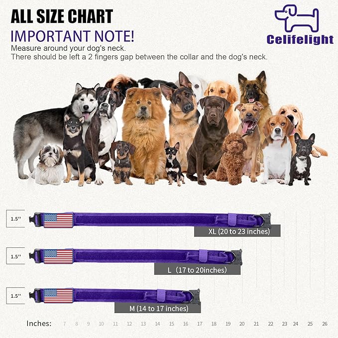 Tactical Dog Collar Military Dog Collar Adjustable Nylon Dog Collar Heavy Duty Metal Buckle with Handle for Dog Training,with Patches(Purple, M) Celifelight