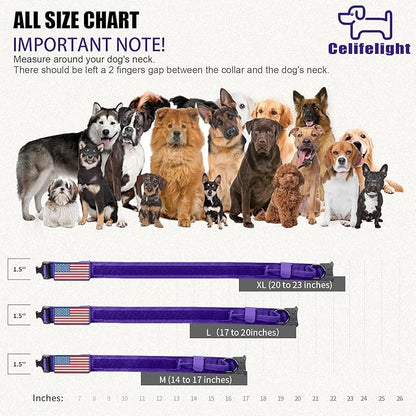 Tactical Dog Collar Military Dog Collar Adjustable Nylon Dog Collar Heavy Duty Metal Buckle with Handle for Dog Training,with Patches(Purple, M) Celifelight