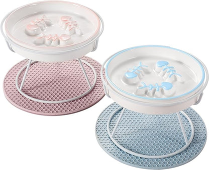 2PCS Ceramic Cat Slow Food Bowl for Wet and Dry Food, Elevated Design, Prevents Vomiting and Obesity, Raised Cat Puzzle Bowl, Stress-Free Slow Food Plate, Backflow Prevention, for Cats and Small Dog - PAWPICO