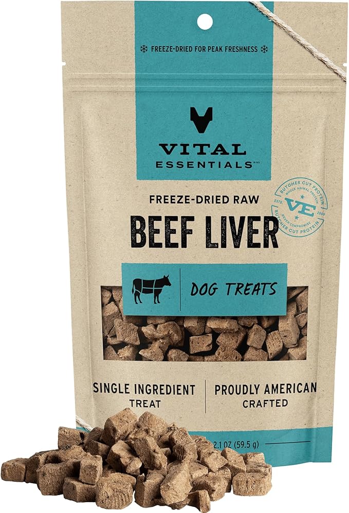 Vital Essentials Freeze Dried Raw Single Ingredient Dog Treats, Beef Liver, 2.1 oz - PAWPICO