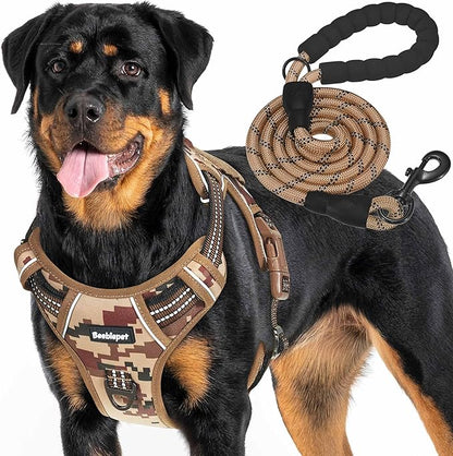 Heavy Duty Tactical Dog Harness for Large Dogs, No Pull Adjustable Pet Harness Reflective Service Training Easy Control Pet Vest Military K9 Working Dog Harnesses-X- Large, Desert Camo Beebielove