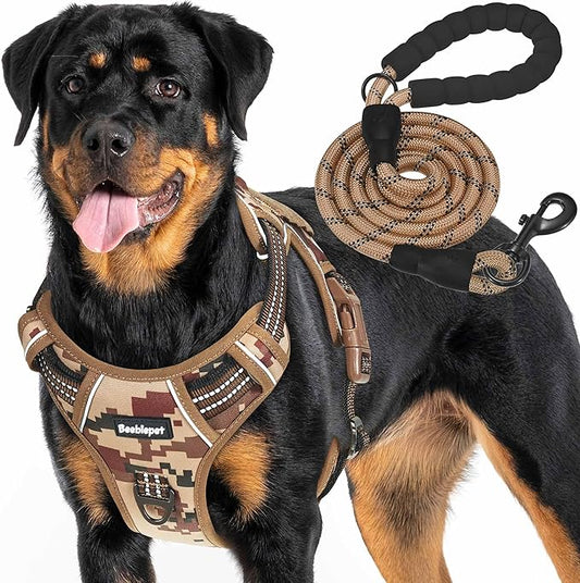 Heavy Duty Tactical Dog Harness for Large Dogs, No Pull Adjustable Pet Harness Reflective Service Training Easy Control Pet Vest Military K9 Working Dog Harnesses-X- Large, Desert Camo Beebielove