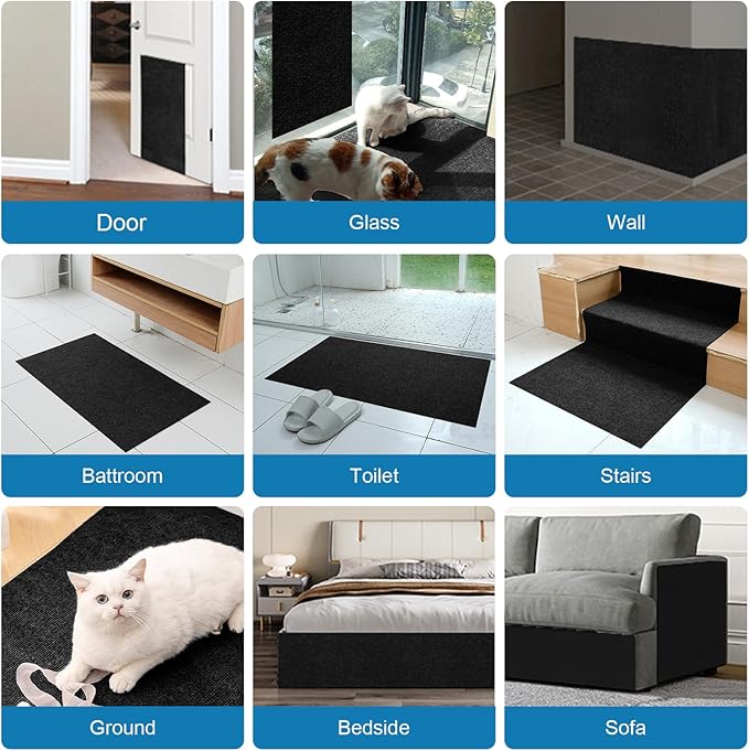 Cat Scratch Furniture Protector Pads with Self-adhesive Backing, 98.5"X15.8" Black Randomly Cutting Trimmable Cat Scratch Carpet Mat Post Tree Shelves Cover Replacement for Sofa,Wall,Couch,Door,Corner - PAWPICO