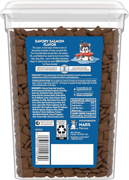 TEMPTATIONS Classic Crunchy and Soft Cat Treats Savory Salmon Flavor, 16 oz. Tub Temptations