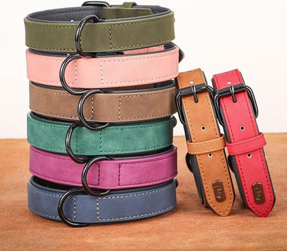 Didog Soft Padded Leather Dog Collar, Breathable Heavy Duty Dog Collar Leather with Adjustable Rust-Proof Metal Buckle for Small Medium Large Dogs, Dark Green, L Didog