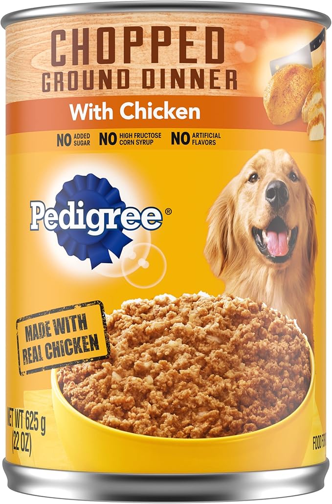 PEDIGREE CHOPPED GROUND DINNER Adult Canned Soft Wet Dog Food with Chicken, 22 oz. Cans (Pack of 12) - PAWPICO