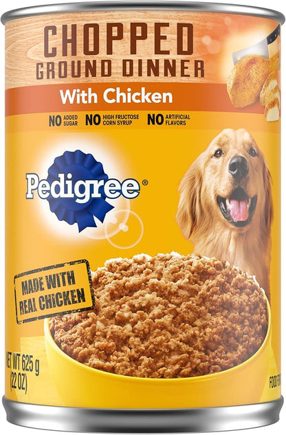 PEDIGREE CHOPPED GROUND DINNER Adult Canned Soft Wet Dog Food with Chicken, 22 oz. Cans (Pack of 12) - PAWPICO