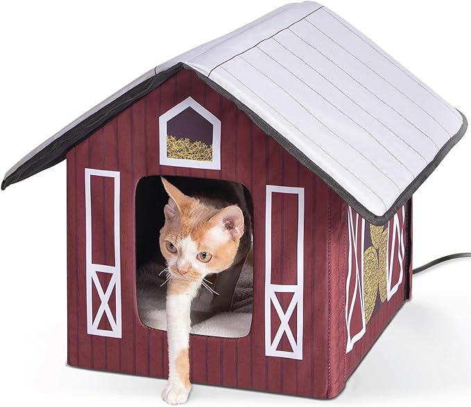 K&H Pet Products Outdoor Heated Kitty House, Outdoor Cat House for Outside Community Cats, Strays, and Ferals, Insulated Shelter, Warming Cold Weather House with Heated Pad for Winter, Barn Design - PAWPICO