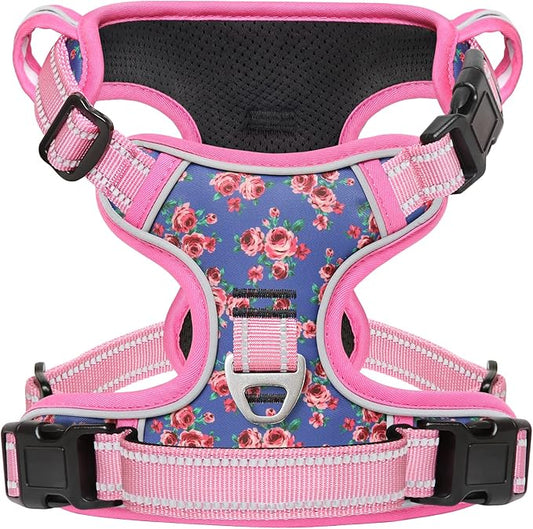 Timos No Pull Dog Harness,NO Need Go Over Dogs Head 3 Snap Buckles Reflective Oxford No Choke Harness with Front&Back 2 Metal Leash Clips Soft Padded for Small Medium Large Dogs,X-Large (Pack of 1) Timos