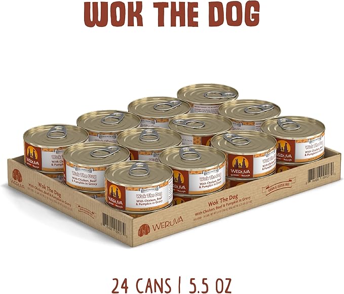 Weruva Classic Dog Food, Wok The Dog with Chicken, Beef & Pumpkin in Gravy, 5.5oz Can (Pack of 24), Brown - PAWPICO