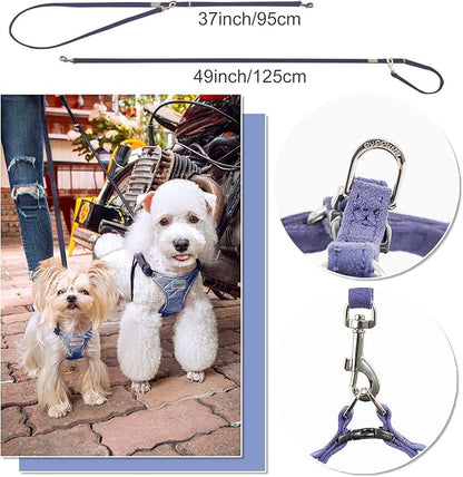 Puppytie No Pull xs Dog Harness with Multifunction Dog Leash,Soft Adjustable No Choke Escape Proof Pet Harness Vest,Glossy Sapphire Blue,XXS Puppytie