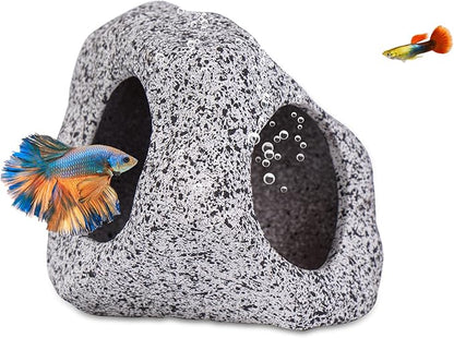 Aquarium Decorations Cave Fish Tank Accessories Rock Decor for Shrimp Cichlid Hiding Breeding Small Fish Bowl Hide Decoration Betta Toys Hideout Stones House（Medium） Ameliade
