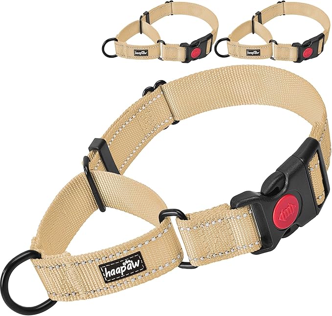 haapaw 2 Packs Martingale Dog Collar with Quick Release Buckle Reflective Dog Training Collars for Small Medium Large Dogs (Collar+Collar, L Neck 17"-21", Beige, 1+1 Packs) haapaw