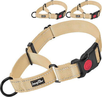 haapaw 2 Packs Martingale Dog Collar with Quick Release Buckle Reflective Dog Training Collars for Small Medium Large Dogs (Collar+Collar, M Neck 14"-16.5", Beige, 1+1 Packs) haapaw