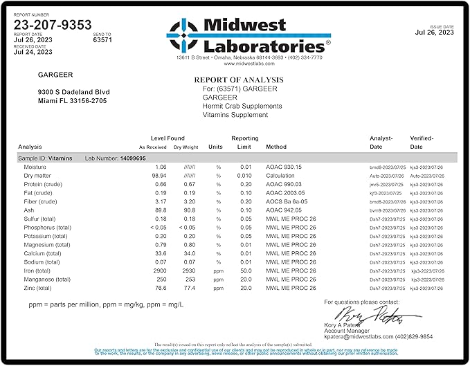 4oz Hermit Crab Multi-Vitamin Supplement. Premium Trace Minerals, Promote Growth, Exoskeleton Formation, Support Molting Process. Enjoy! Gargeer