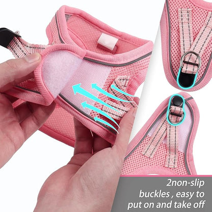 Dog Harness for Small Dogs, Small Dog Harness and Leash Set, Honeycomb Grid, Reflective Lightweight Harness & Anti-Twist Pet Lead,Dog Harness(Multi Color, Size: XS-S-M) (S, Pink) PAWPICO