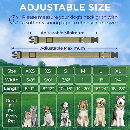 TECEUM Reflective Pet Collar – Olive – XS – Basic Nylon Dog Collar – Quick Release Buckle – Fits Small, Medium and Large Dogs, Puppies, Cats – ESA & Service Dog Options TECEUM