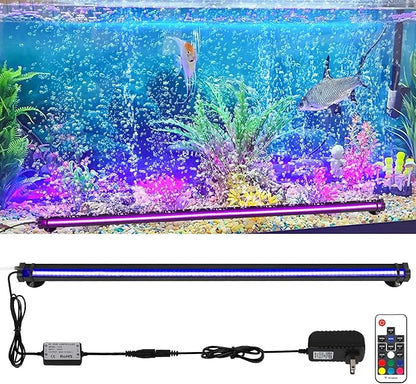 Submersible Aquarium Bubbler Light 20 Inch: Fish Tank Light with Air Bubble Hole - RGB Color Changing Brightness Adjustable IP68 Waterproof Remote Control LED Light for Large Aquarium Fish Tank SZMINILED
