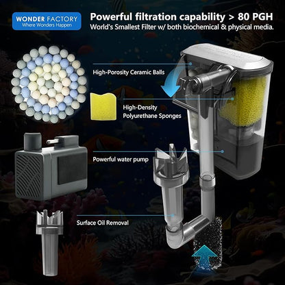 1.5 Gallon Aquarium Betta Fish Tank Starter Kit, Self Cleaning Filter HD Float Glass Small Fish Bowl Light Rocks Gravel Plants Cleaning Tool Set, Beginner's Gift for Snails, Guppy, Shrimp WONDERFACTORY