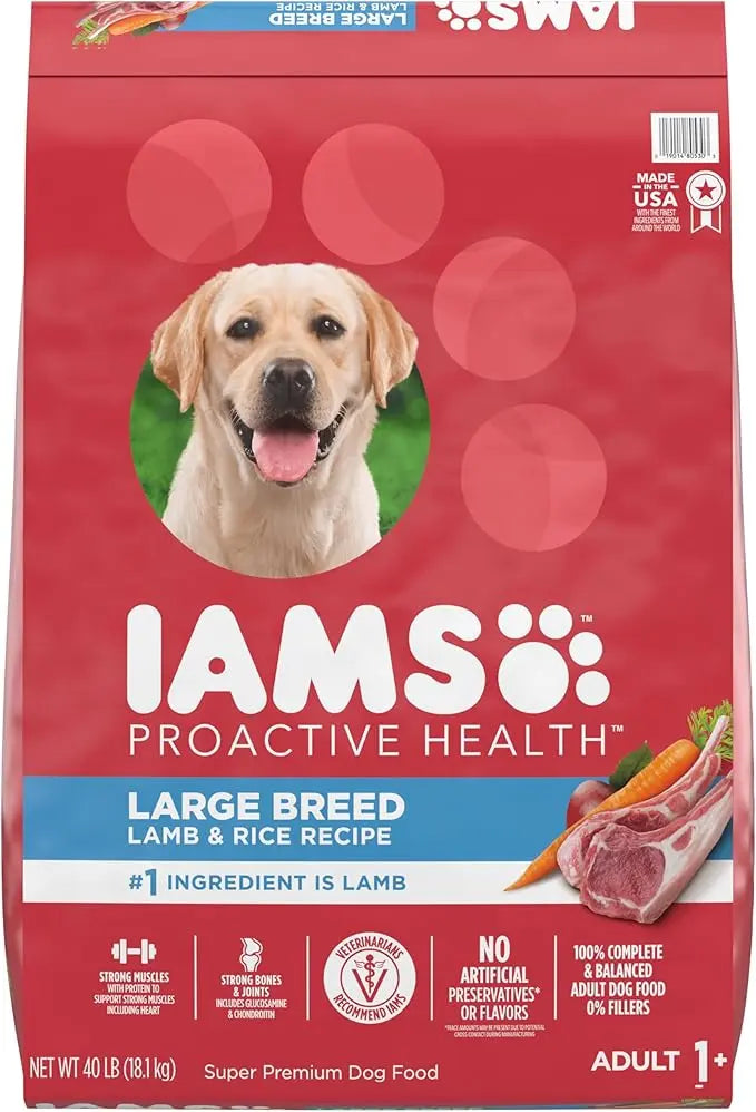 Iams Large Breed Adult Dry Dog Food Lamb & Rice Recipe, 40 lb. Bag - PAWPICO