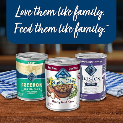 Blue Buffalo Blue's Stew Natural Wet Dog Food, Made with Natural Ingredients, Hearty Beef and Country Chicken Variety Pack, 12.5-oz. Cans, 6 Count - PAWPICO