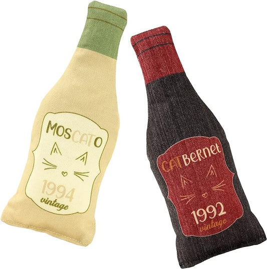 Wine Bottle Catnip Toys for Cats and Kittens Plush Wine Bottle - Funny Cat Toy Moscato and CATbernet - Cat Nip Toy for Wine Drinking Cat Moms and Dads - PAWPICO