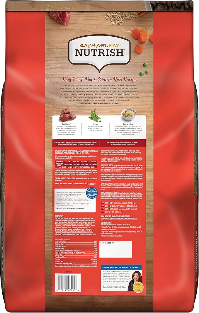 Nutrish Rachael Ray Premium Natural Dry Dog Food, Real Beef, Pea, & Brown Rice Recipe, 40 Pounds - PAWPICO