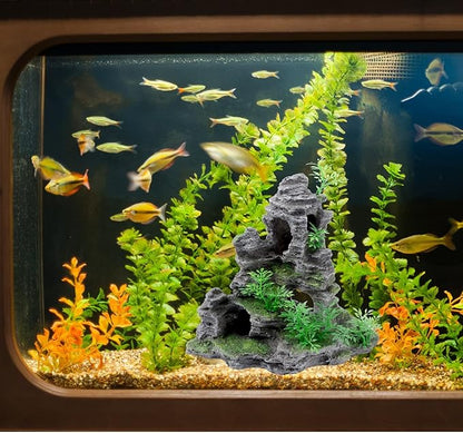 Saim Aquarium Mountain View Stone Ornament, Artificial Mountain Hill View Stone Rock Cave Aquarium Decorations Fish Tank Decor for Betta Cichlids Hideaway Cave, Hermit Crab Hideout - Large Saim