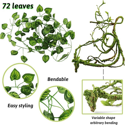 Reptile Plants, Terrarium Hanging Plant Vines Artificial Leaves Reptile Hide, Leopard Gecko Tank Accessories, Terrarium Decorations for Bearded Dragon Lizard Snake Geckos Chameleon PAWPICO