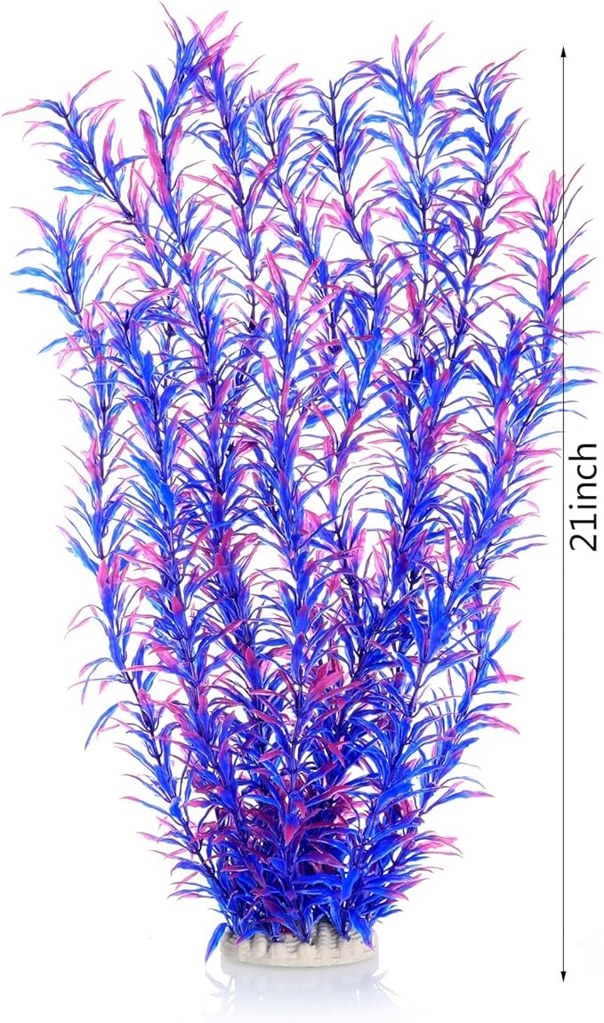 JIHAQUA Aquarium Decor Plastic Plants Extra Large 21 Inches Artificial Fish Tank Plants Tall Fish Tank Decorations (Purple 2pcs) JIHAQUA