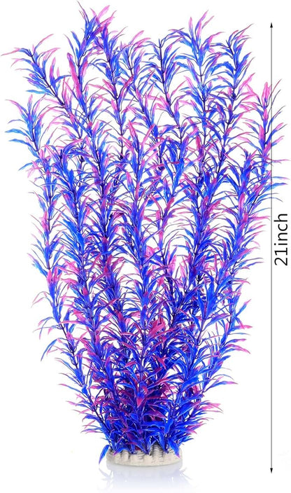 JIHAQUA Aquarium Decor Plastic Plants Extra Large 21 Inches Artificial Fish Tank Plants Tall Fish Tank Decorations (Purple 2pcs) JIHAQUA