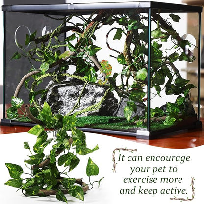 9 Pieces Reptile Jungle Vines Decor Set Include Bendable Flexible Climbing Plastic Plants with Suction Cups Tank Accessories Habitat Decor for Gecko, Snake, Hermit Crab Luinabio