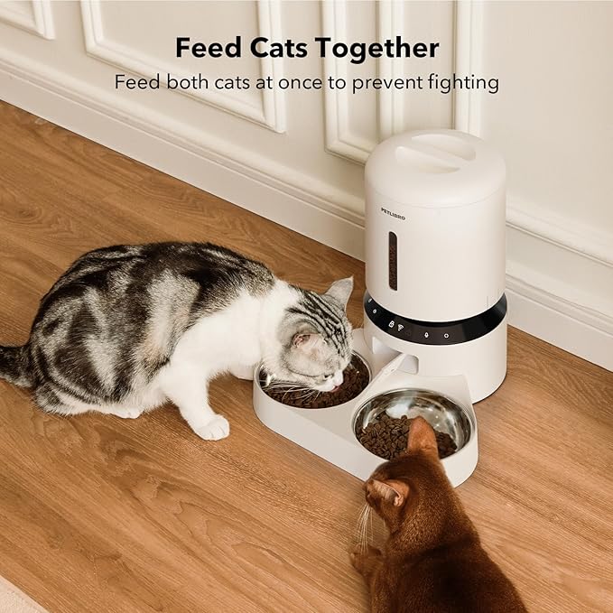 PETLIBRO Automatic Cat Feeder, WiFi Pet Feeder for 2 Cats or Dogs with APP Control, 5L Timed Cat Food Dispenser, Adjustable Meal Splitter, Fresh Food Storage, 10s Meal Call, Stainless Steel Bowls - PAWPICO