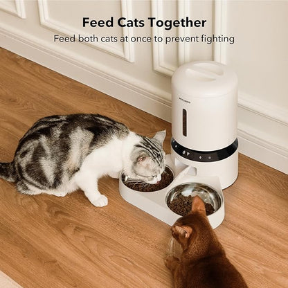 PETLIBRO Automatic Cat Feeder, WiFi Pet Feeder for 2 Cats or Dogs with APP Control, 5L Timed Cat Food Dispenser, Adjustable Meal Splitter, Fresh Food Storage, 10s Meal Call, Stainless Steel Bowls - PAWPICO