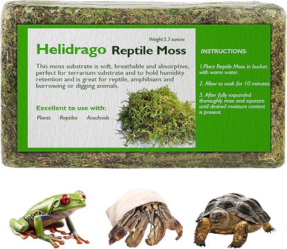Sphagnum Moss for Reptile, Reptile Tank Accessories, Terrarium Substrate Bedding for Geckos, Hermit Crab, Frog, Snake, 5.3OZ Helidrago