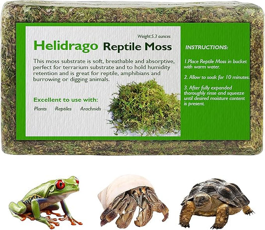 Sphagnum Moss for Reptile, Reptile Tank Accessories, Terrarium Substrate Bedding for Geckos, Hermit Crab, Frog, Snake, 5.3OZ Helidrago