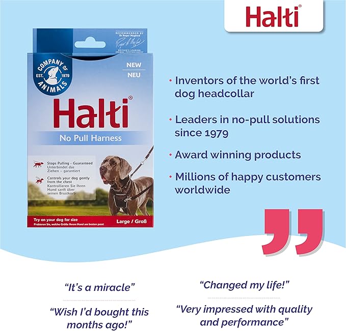 HALTI No Pull Harness - to Stop Your Dog Pulling on The Leash. Adjustable, Lightweight and Easy to Use. Reflective Dog Training Harness for Large Dogs (Size L),Black CompanyofAnimals