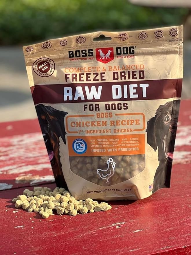Complete & Balanced Freeze Dried Raw Diet for Dogs, Chicken Recipe, 12 oz Bag BossDogBrand